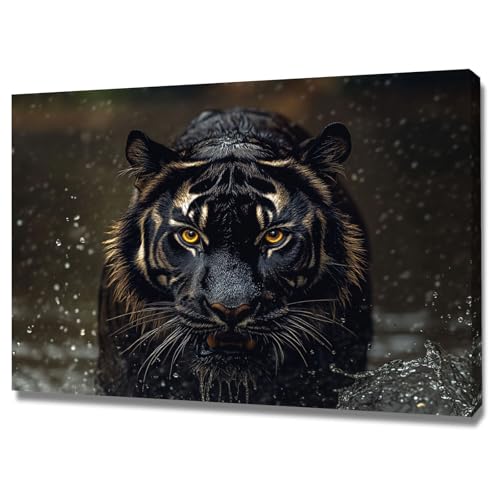 Tableau sur toile tigre déco chambre design peinture noire 40x60