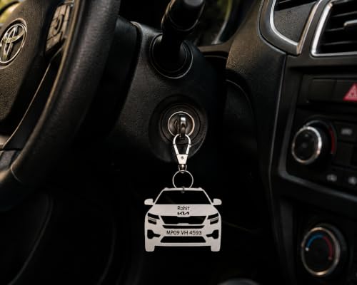 Image of Personalized Stainless Steel Key Chain /Key Ring | Durable, Compatible with All Models | Customized Car Number Plate | Ideal Gift for Him (Silver)