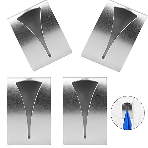 Lot de 4 Patère Torchons Cuisine Porte Serviette Adhésif Salle de Bain, Porte Torchons Autocollante Attache Torchon Mural en Acier Inoxydable Crochet Serviette Métal