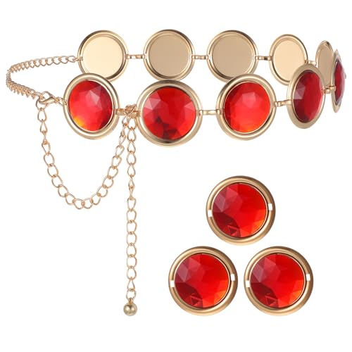 Red Gem Chain Belt Anime Cosplay Stone Waist Belt Rhinestone Costume Waist Chain with Red Gems Adjustable Link Belts for Women Halloween Cosplay Accessories