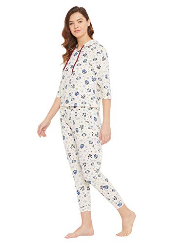 Image of Clovia Women's Cotton Christmas Print Hoodie & Joggers Set