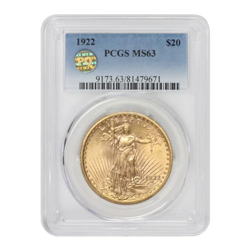 1922 American Gold Saint Gaudens Double Eagle MS-63 PQ Approved $20 PCGS MS63