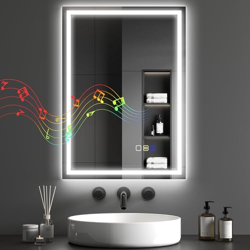 HOMCOM 500 x 700 mm Bluetooth LED Bathroom Mirror Illuminated Backlit Vanity Mirror with 3 Colours Dimmable Anti-Fog Memory Function Touch Sensor IP44