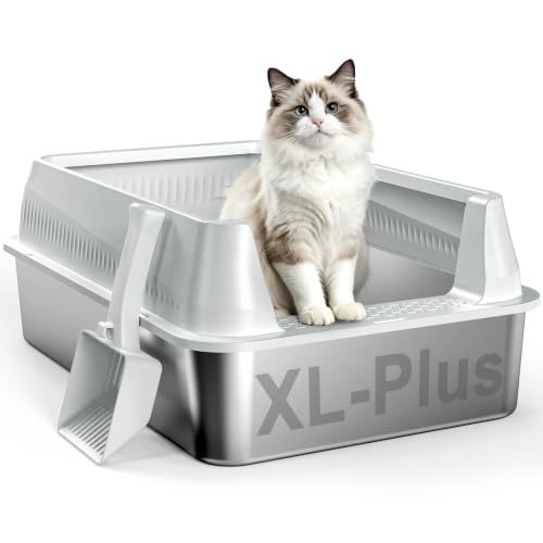 AIPERRO Stainless Steel Litter Box with Lid, XL High Sided for Large Cats