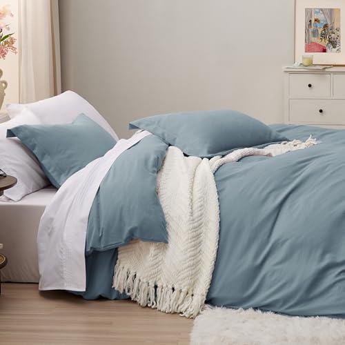 image for Bedsure Grayish Blue Duvet Covers Queen Size - Washed Duvet Cover, Sof