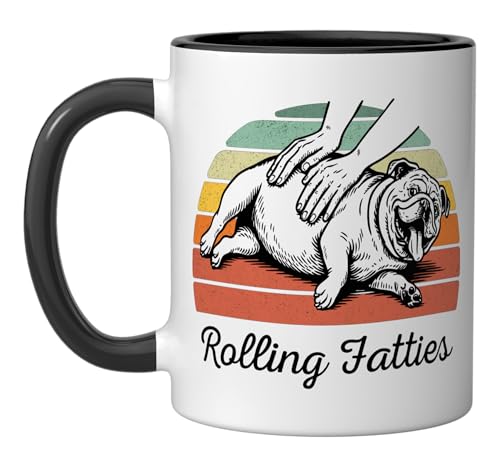 Chubby Bulldog Rolling Fatties Funny Vintage Ceramic Mug, Black/White