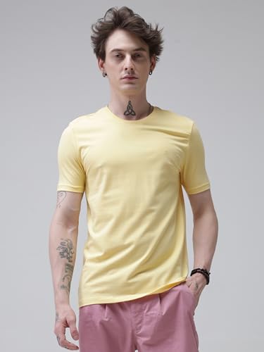 Image of TURMS Men's Casual Solid Round Neck T-Shirt, Odor Control, Stretchable & Breathable, Cotton Rich Fabric, Half Sleeve