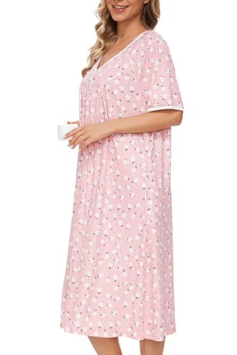 AVIIER Nightgows for Women Soft Cotton Night Shirts Short Sleeve Sleepwear with Pockets4