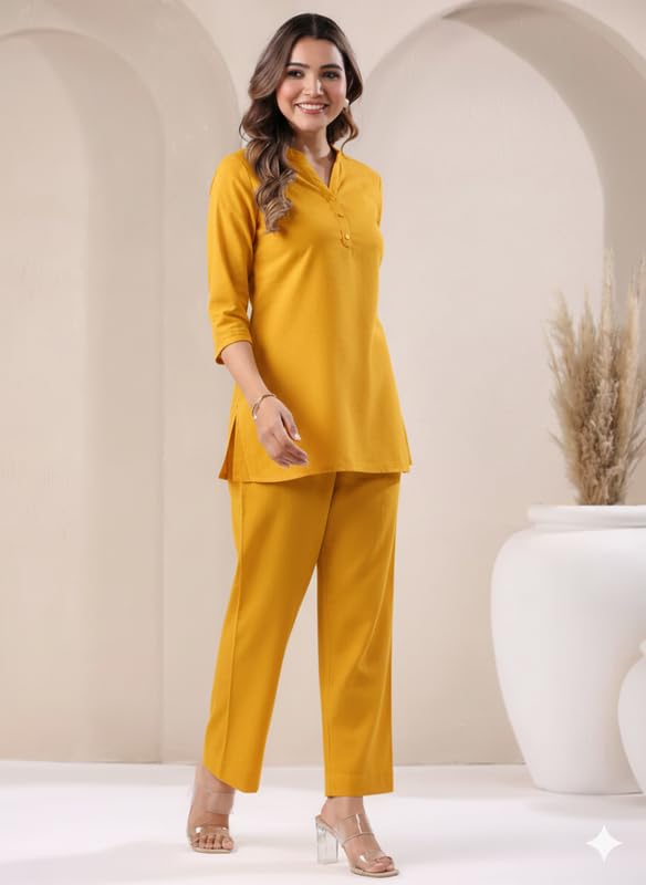Image of Co Ord Set for Women Stylish Pure Cotton Airy Linen Lounge Wear Kurta Coord Set for Women | Regular Fit Solid Summer Kurti Set Casual, Travel, Office Formal Wear