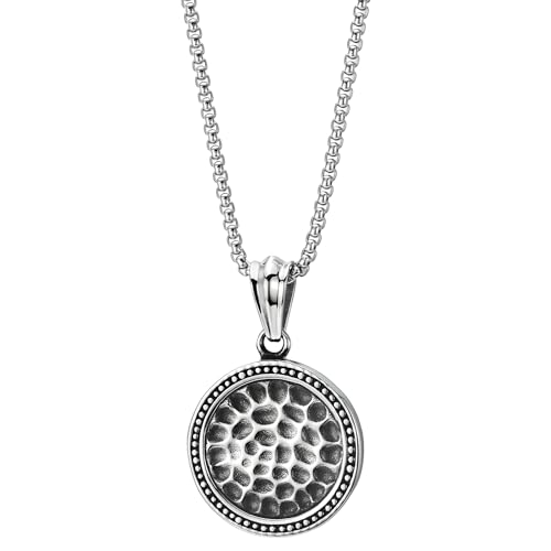 Acier inoxydable pointillés cercle pendentif marteau texturées avec collier chaîne blé 75cm - 3