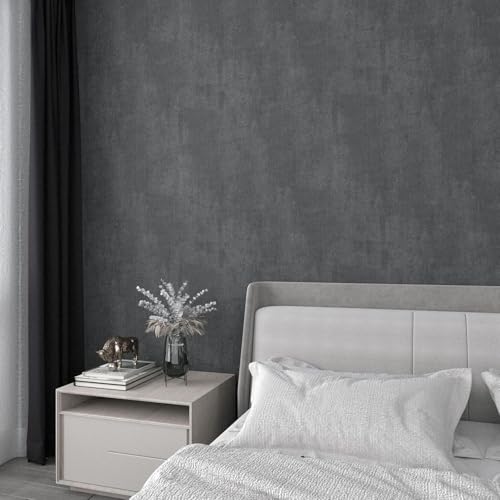 YENHOME Papier Peint Autocollant Mural Gris Foncé Salon 40x300cm Tapisserie Autocollante Murale Gris Texturé Chambre à Coucher Papier Vinyle Adhesif pour...