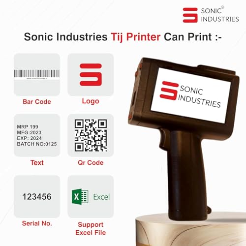Image of SONIC INDUSTRIES Handheld Inkjet Coding Printer - Portable Batch, MRP, Expiry Date & QR Code Printing Machine with Fast-Dry Ink | Industrial Marking Gun with Aluminium Carry Case