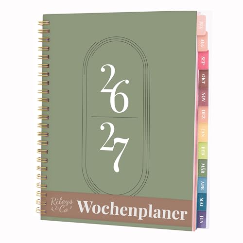 Rileys & Co Wochenplaner 2026 Hausaufgabenheft Schulplaner | Kalender 2026 2027 Juli 2026Juni 2027 planer Notizen Doppeldraht 20 x 15 cm Planner (Grün auf Deutsch)