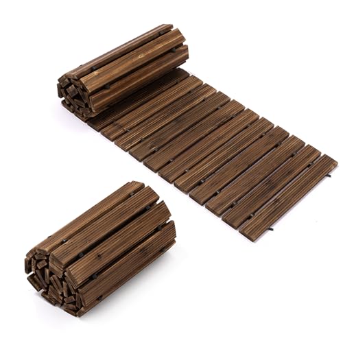 COSIEST 12FT Wooden Garden Pathway, Straight Roll Out Anti-Slip Walkway for Outdoor Decor, Weather-Resistant Flooring Path, Foldable Instant Boardwalk Path for Patio Yard Deck (12FT, Walnut Color)