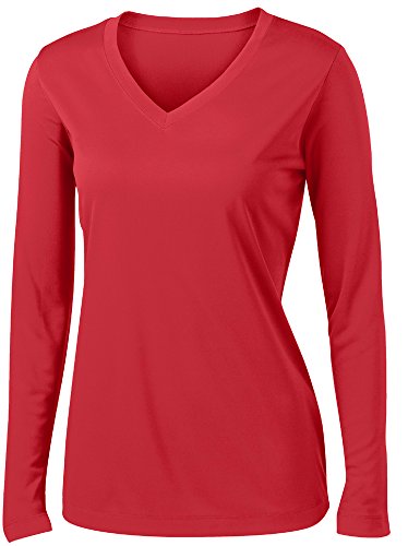 Ladies Long Sleeve Moisture Wicking Athletic Shirts Sizes XS-4XL RED-S