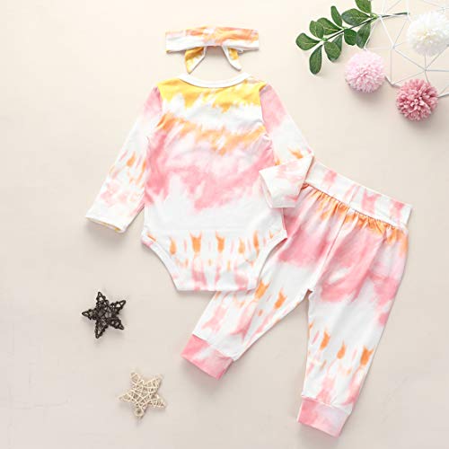 Infant Baby Girl Tie Dye Pajamas Clothes Set, Long Sleeve Button Romper+Cotton Long Pants+Headband 3Pcs Newborn Fall Outfits (Tie-dye Style-C, 12-18 Months)