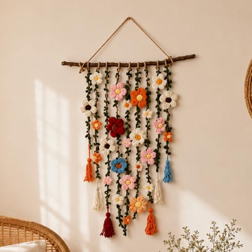 Bohemian Crochet Flowers Wall Decor Handmade Macrame Hanging (1PC)