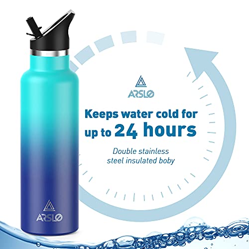 Arslo Stainless Steel Double Wall Water Bottles, Vacuum Insulated Bottle With Straw Lid, Insulated Water Bottle Keeps Water Cold For 24 Hours, Hot For 12 Hours, Hiking, Sports #TOP2