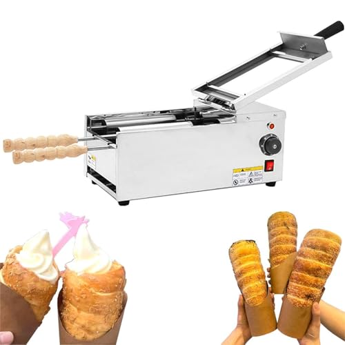 Máquina eléctrica for hacer conos de helado, máquina for hacer rollos de pastel con forma de chimenea, máquina for hacer pasteles con forma de chimenea con 2 herramientas for hornear y mangos de mader