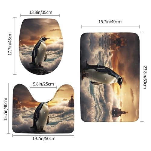 Tapis de bain antidérapant séchage rapide lot 3 motif pingouin - 3