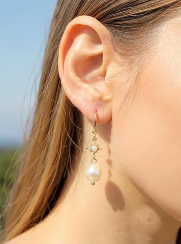 XYJZXY Pearl Earrings for Women 18K Gold Pearl Drop Earrings Dangle Small Huggie Hoop Earrings Bridesmaid Earrings Wedding Jewelry4