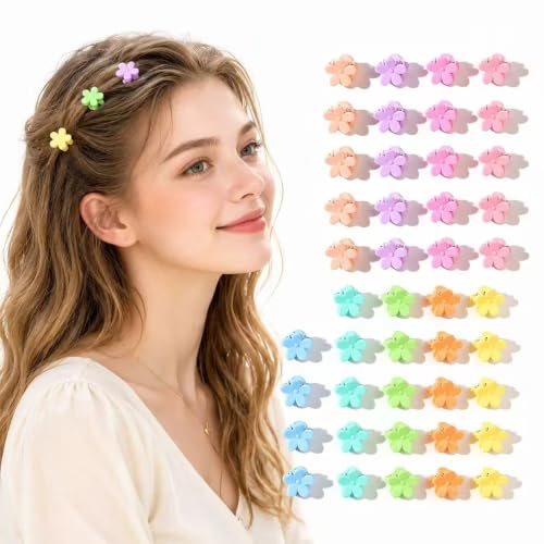 Ivyu 100 Pcs Mini Flower Claw Clips, Colorful Hair Clips for Women & Girls