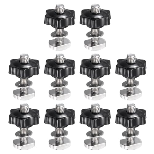 Pernos con ranura en T M10 x 45mm PATIKIL con tuercas de estrella y arandelas de plata y negro