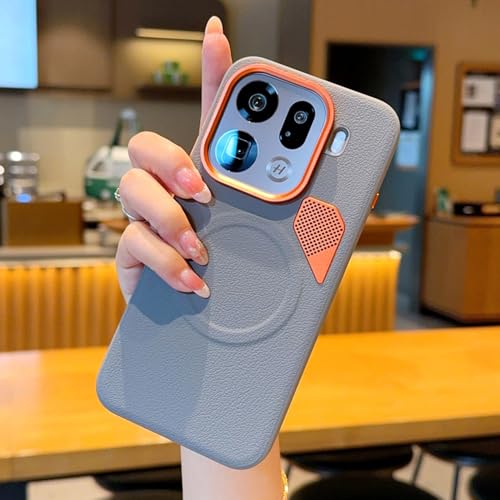 Image of for Oppo Find X9 Pro 5G Magnetic Case Leather Coated PC + TPU Phone Cover with Heat Dissipation Sheet - Grey