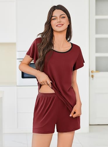 Image of Ekouaer Womens Pajama Set Summer Short Sleeve Pjs Sleepwear Cute 2 Piece Lounge Sets S-XXL