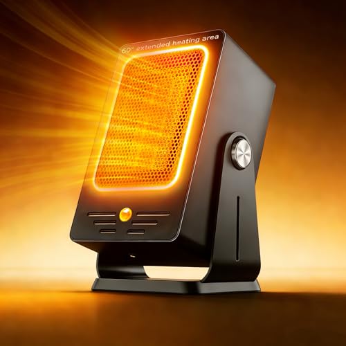 Verminget Space Heater for Indoor Use,Desktop Small PTC Heater with 2s Fast Heating,Tip-Over&Overheat Protection,60°Adjustable Angle Portable Personal Electric Heater for Office,Bedroom,Garage,Dorm