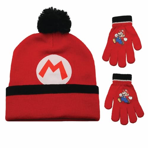 Super Mario Girls and Boys Winter Hat and Gloves Set Ages 4-14 Years Kids Winter Hat and Gloves Set for Boys and Girls