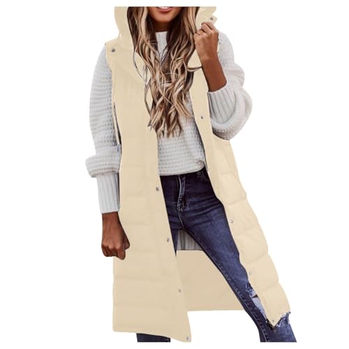 Chaleco acolchado para mujer chaleco largo de invierno sin mangas con capucha plumón 3