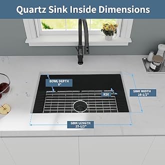 Black Kitchen Sink, Matte Black Granite Composite Kitchen Sinks with Accessories, 30 Inch Undermount Quartz Stone Kitchen Sinks, 30" x 19" x 9" Large and Deep Single Bowl Kitchen Sinks