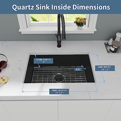 MONSINTA Black Kitchen Sink, Matte Black Granite Composite Kitchen Sinks with Accessories, 30 Inch Undermount Quartz Stone Kitchen Sinks, 30" x 19" x 9" Large and Deep Single Bowl Kitchen Sinks
