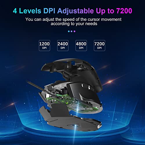 Aula Gaming Mouse, Wired Usb Computer Mouse With Rgb Led Backlit, 7200 Dpi Adjustable, Pc Gaming Mice With 6 Programmable Macro Buttons For Desktop, Laptop, Pc, Mac - White #TOP2