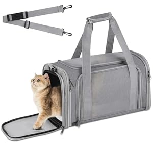 vsshe Sac de Transport pour Chien Chat, Sac Transport Chat Chien, Respirant et Pliable, Réglable Sac à Bandoulière Mains Petit Chien avec Matelas en Peluche L43 x B28 x H28 cm pour Chaton Chiot Gris