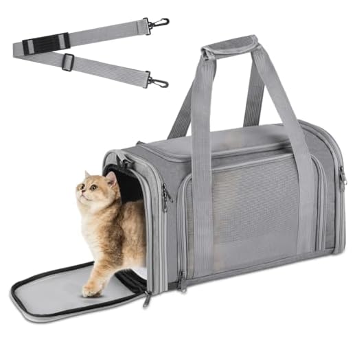 vsshe Hundebox faltbar, Hundetransportbox, Transporttasche für Katze Hund für Reise Auto Flugzeug, Leicht Atmungsaktiv Tragebox für Kleine&Mittelgroße Katze Kaninchen Welpen bis 15lbs (grau)