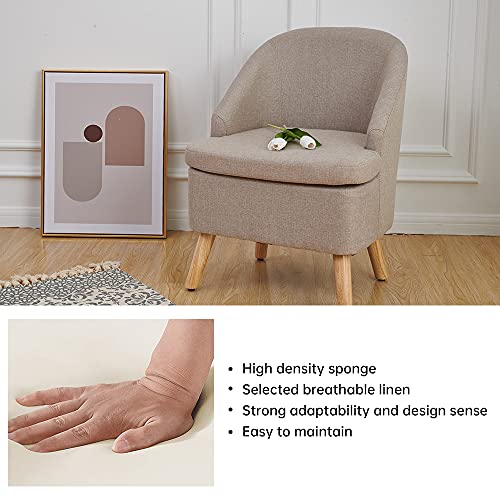Sillón club tapizado beige de lino y madera miniatura 6