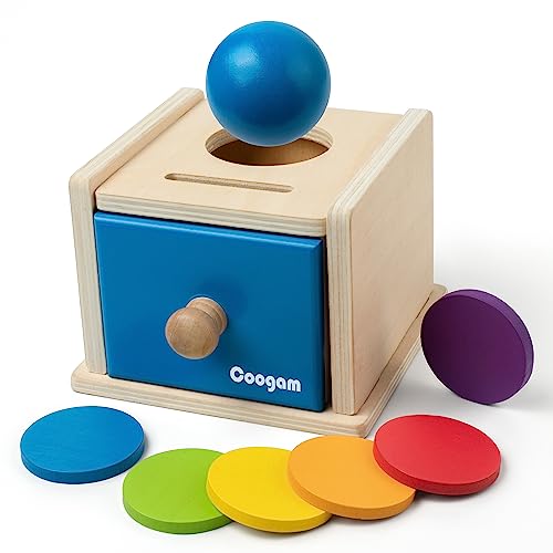 Image of Coogam Wooden Montessori Coin Box Color Shape Sorting Matching Baby Toys, 2-in-1 Drop Box Object Permanent, Toddler Educational Learning Toy Gift