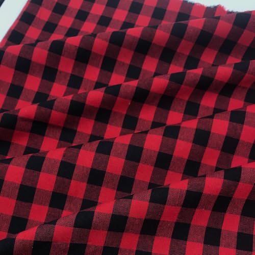 Red and Black Plaid Fabric 130GSM Lumberjack Buffalo Cotton Blend 57“ Wide x 1 Yard pre Cut