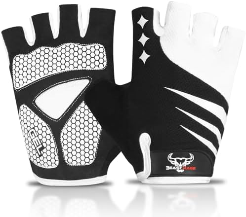 BEAST RAGE Halbfinger-Fahrradhandschuhe für Herren und Damen, Gel-gepolstert, rutschfest, stoßdämpfend, für Gewichtheben, Fitnessstudio, fingerlos, atmungsaktiv, Mountainbike-Hands