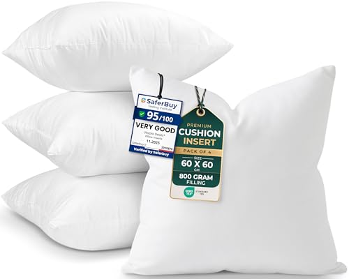 Image of Utopia Bedding Cushion Inserts, Hollowfibre Inner Pads for Sofa or Bed – Cushions Fillers (4, White, 60x60 cm)