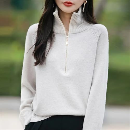 Women’S Half Zip Turtleneck Pullover Sweater in A Fine Wool Blend Long Sleeve Loose Fit Elegant Knit Top4