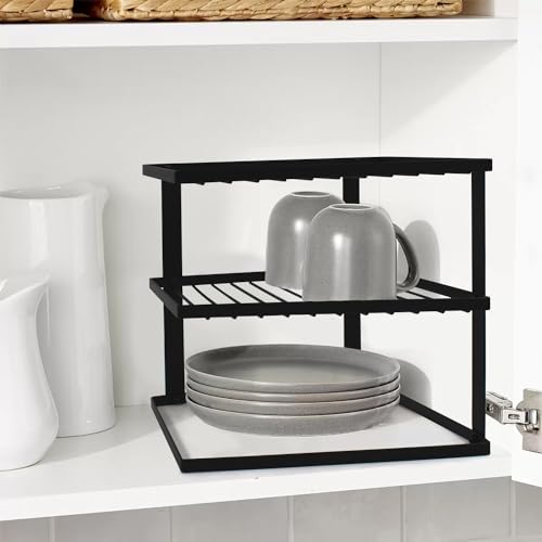 joeji's Kitchen No-Wobble Plate Rack for Kitchen Cupboard Storage Corner Plate Rack Cupboard Shelf Organiser 25x25x19cm - Black - Image 6