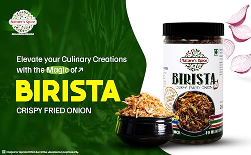 Image of Nature's Spice Birista Fresh Crispy Fried Onion - Pack of 2 (250g Each) Golden Pyaz Used for Biryani, Noodles, Gravies & Indian Curries | Healthy & Tasty Snack | Good Source of Dietary Fiber.