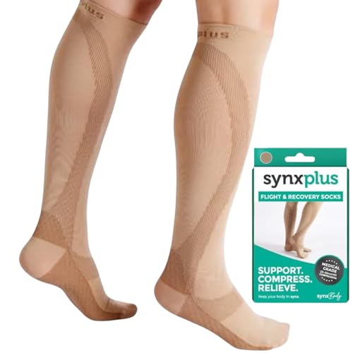 SynxBody Flight Compression Socks for Women & Men - These Flight Socks Help Prevent Deep Vein Thrombosis (DVT) During and After Flight (X-Large)