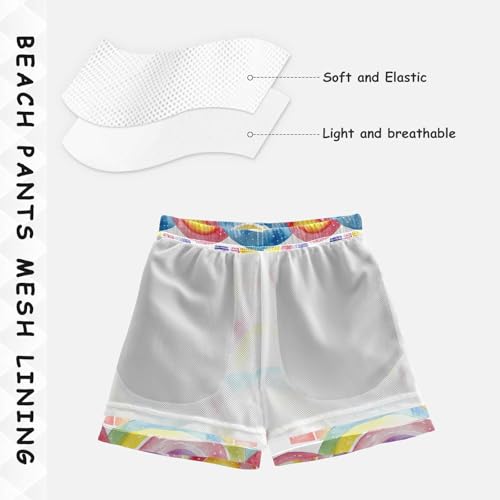 Pigsaly Boys' Swim Board Shorts Red Orange Colorful Watercolor Rainbow Boy's Swim Trunks Kids Swimwear 3T4