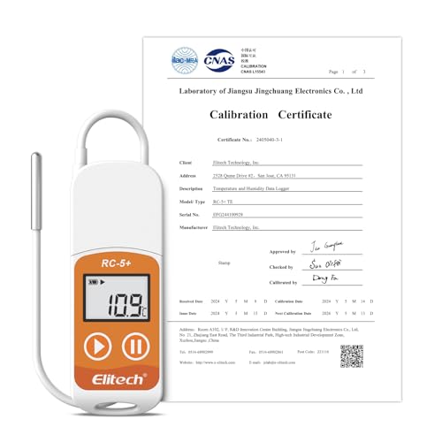 Image of [ISO 17025 Certified] Elitech RC-5+ TE Digital PDF USB Temperature Data Logger Reusable Recorder Refrigerator Thermometer 32000 Points High Accuracy (Extra External Sensor)