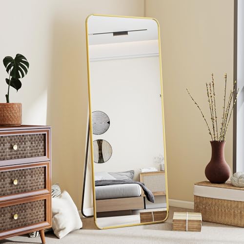 Image of BEAUTYPEAK Gold Full Length Mirror, 56 inchx21 inch Rounded Corner Floor Mirror Standing Hanging or Leaning Against Wall, Suitable for Bedroom or Dressing Room