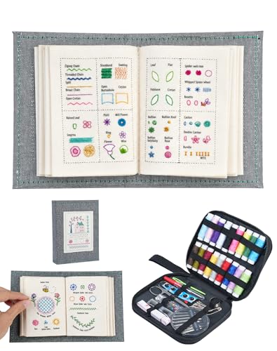 LAOYE Stickerei Set für Anfänger mit Übungsbuch Komplettes Lern- & Starterset Stickerei Set inkl. 18 Farben Garn Nadeln Zubehör Tragbares Stickbuch mit Anleitung DIY Stickerei Lernen für Erwachsene
